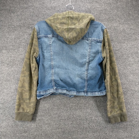 WallFlower Girls Hooded Denim Jean Jacket Blue Green Camo Large Layered Look - Picture 5 of 12